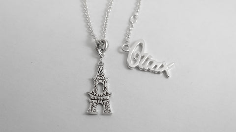 sterling silver 3D Eiffel Tower Necklace wclear crystal